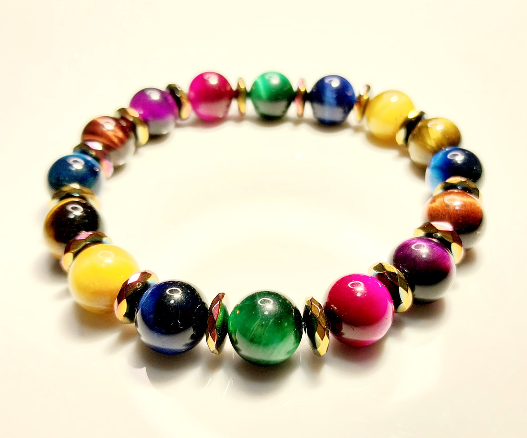 MIXED TIGERS EYE & HEMATITE BRACELET