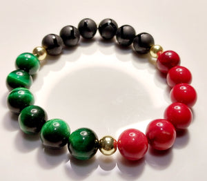 RED, BLACK & GREEN BEADED BRACELET