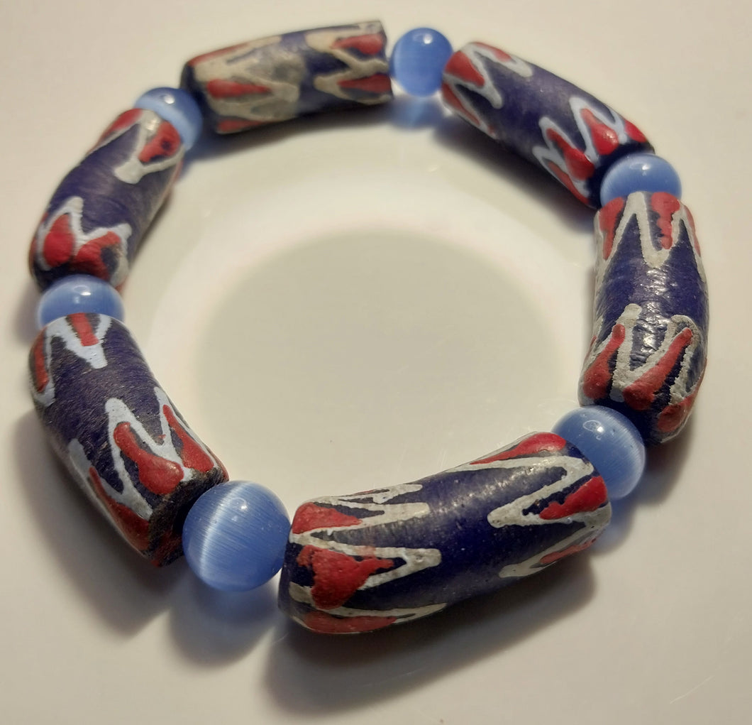 BLUE AFRICAN BEADED BRACELET