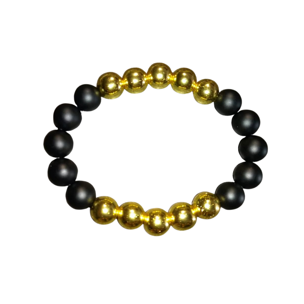BLACK & GOLD BEADED BRACELET