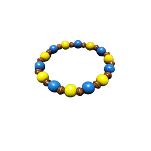 BLUE & GOLD WOOD BEADED BRACELET