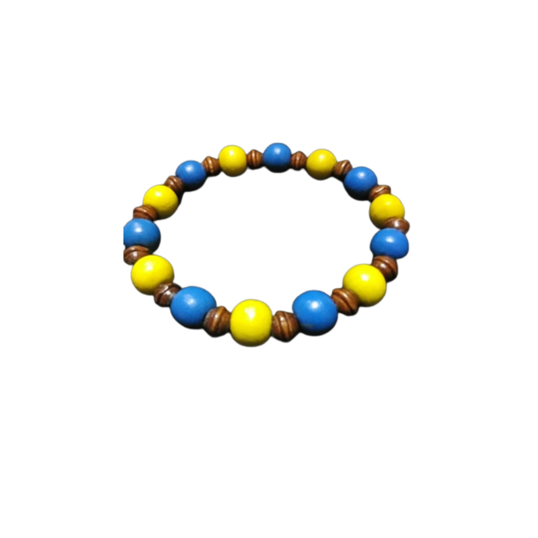 BLUE & GOLD WOOD BEADED BRACELET